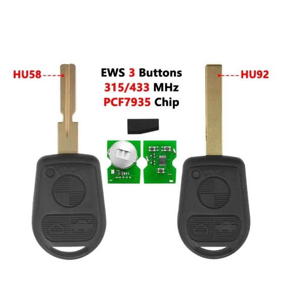 BMW Key (Old) 315/433MHz ID44 Chip HU92/HU58