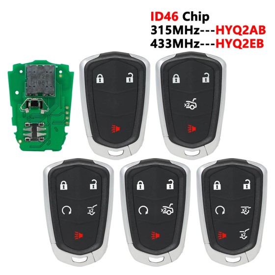 2+1/3+1 Buttons Cadillac Remote Smart Car Key ID46 PCF7937E HYQ2AB 315Mhz(No logo/With logo)