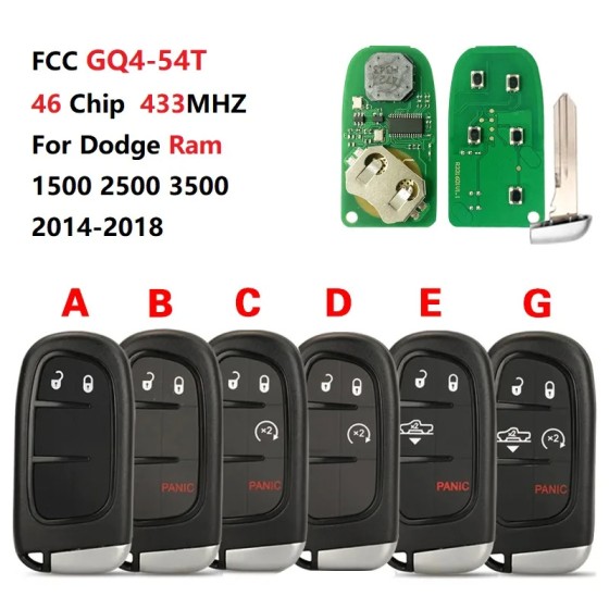 FCC GQ4-54T 46 Chip 433Mhz Remote Pickup Car Key For Dodge Ram(No logo/With logo)