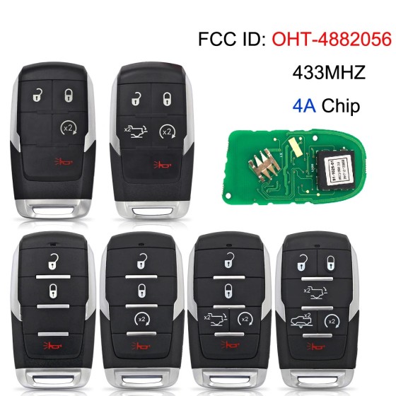 FCC ID: OHT-4882056 Smart Prox Remote Car Key Fob 433.92MHz 4A Chip for Dodge Ram 1500 Pickup 2019 2020(No logo/With logo)