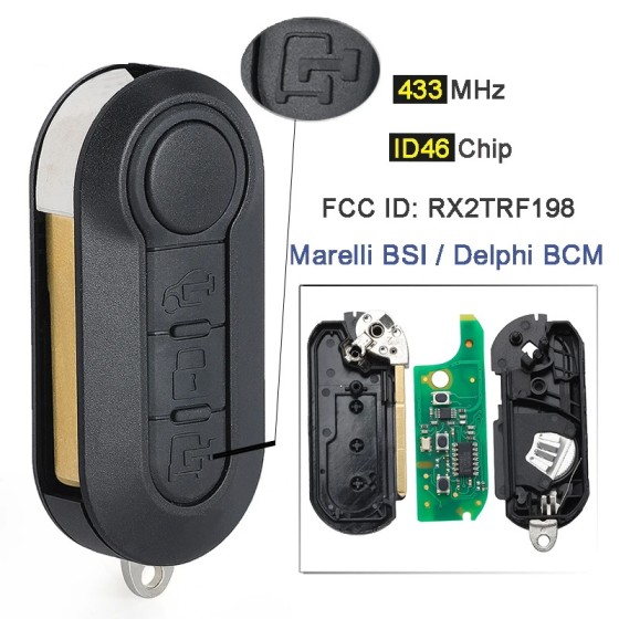 Fiat 3 Button 433MHz ID46 Chip RX2TRF198 Marelli BSI/Delphi BCM(No logo/With logo)