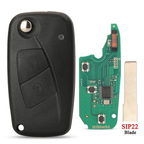 Fiat 2/3 Button 434MHz PCF7946 Chip (Black/Blue)(No logo/With logo)