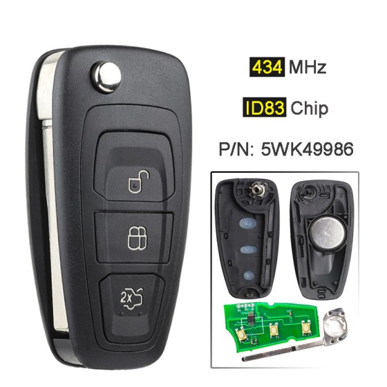 Ford 3 Buttons 434/315MHz 4D63 Chip 5WK49986 AB39-15K601-DA (No logo/With logo)