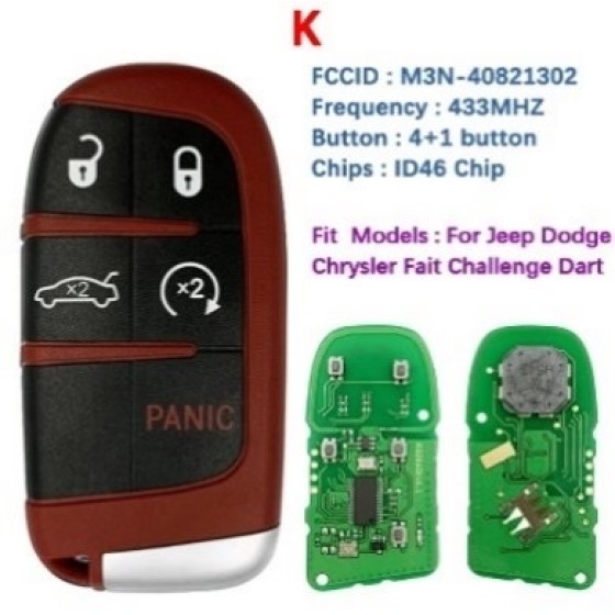 4+1 Buttons (Sedan) M3N-40821302 433MHZ ID46 Chip (Red)(No logo/Chrysler logo/Dodge logo/Jeep logo)