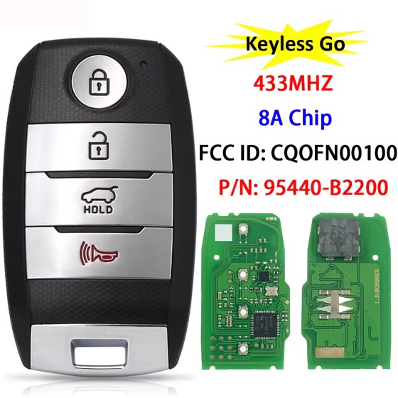 Kia Soul 2014-2016 4 button SUV Keyless Go 8A Chip 433Mhz FCC CQOFN00100 95440-B2200(No logo/With logo)