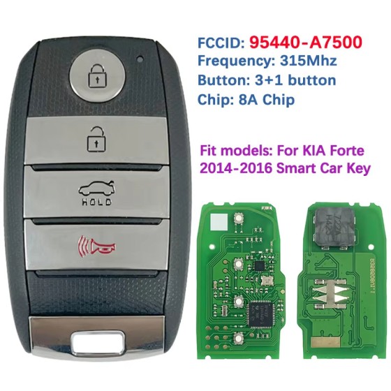Kia Forte 2014 4 Button Smart Key 8A Chip 315Mhz CQOFN00040 FCCID 95440-A7500(No logo/With logo)