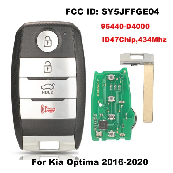 Kia Optima 4Buttons ID47Chip 434Mhz Smart Key SY5JFFGE04 95440-D4000(No logo/With logo)