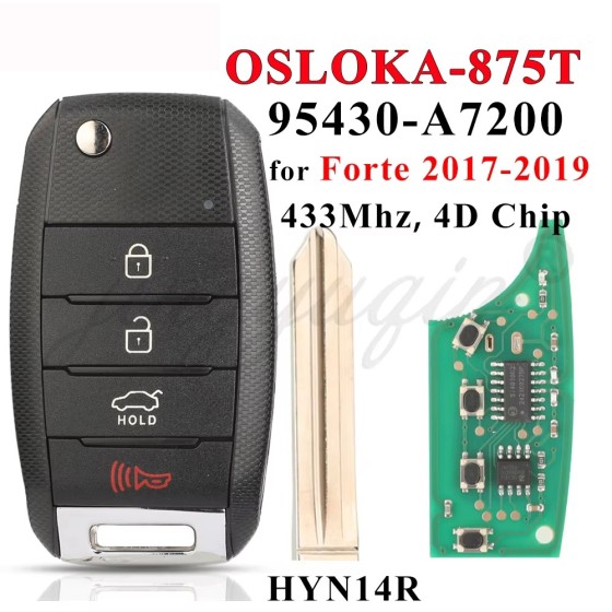 Remote Key 95430-A7200 OSLOKA-875T 433MHz 4D Chip 95430-A7201(No logo/With logo)