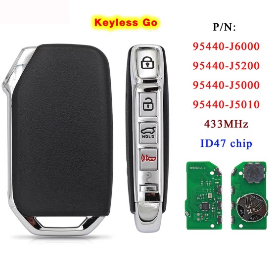 KIA Stinger Keyless Go Remote Key 433MHz 47 Chip 95440-J6000/J5200/J5000/J5010(No logo/With logo)