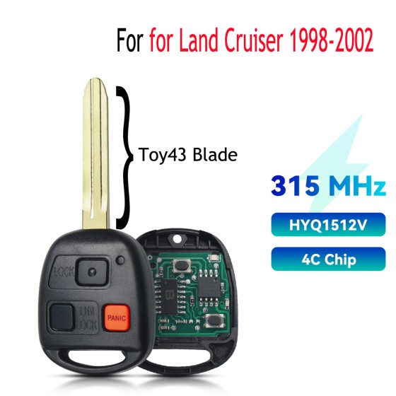3 Button Remote Key Fob TOY43 Blade 315MHz 4C Chip HYQ1512V(No logo/With logo)