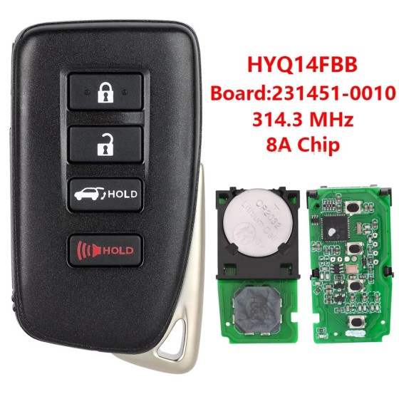 2016-2020 Lexus / 4-Button Smart Key / PN: 89904-0E160 / HYQ14FBB / G Board 0010(No logo/With logo)