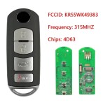 Mazda 6 4 Button 315MHz FCC: KR55WK49383 VDO System