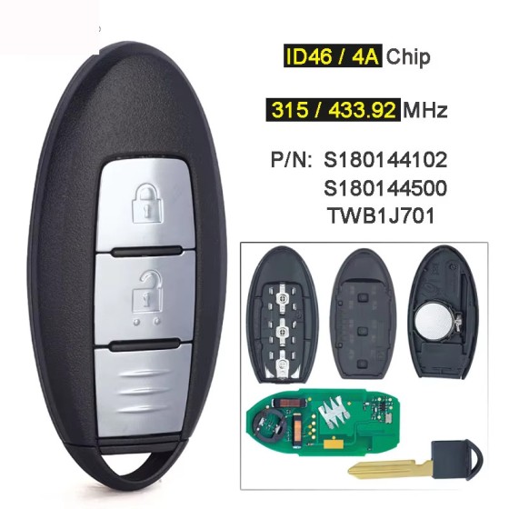 Nissan 2 Buttons 433.92Mhz 4A Chip S180144102/TWB1J701 (No logo/With logo)