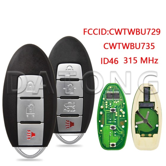 Nissan 2+1/3+1 Buttons 315Mhz ID46 Chip FCC ID: CWTWBU729 CWTWBU735 CWTWBU624(No logo/With logo)