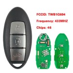 N-issan 3 Button 434MHZ 46 CHIP (HITAG2) PCF7952 TWB1G694(No logo/With logo)
