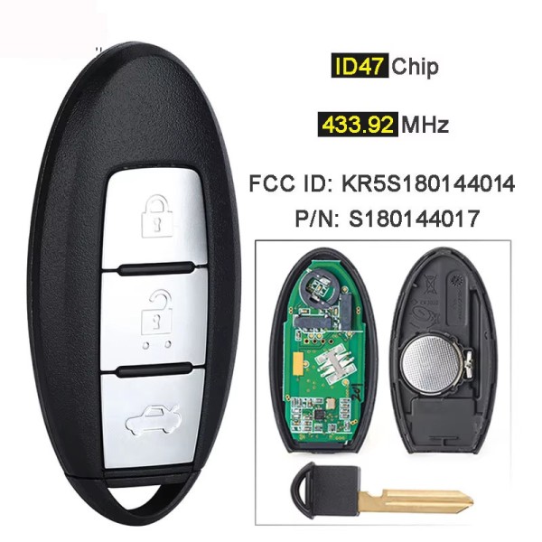 Nissan 3 Buttons 434MHz ID47 Chip KR5S180144014 S180144017(No logo/With logo)