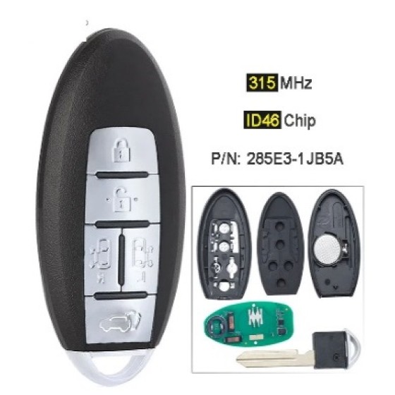 315MHz ID46/PCF7952A Chip P/N: 285E3-1JB5A Car Keyless Smart Remote Key Fob for Nissan Quest 2013 2014 2015 2016 2017