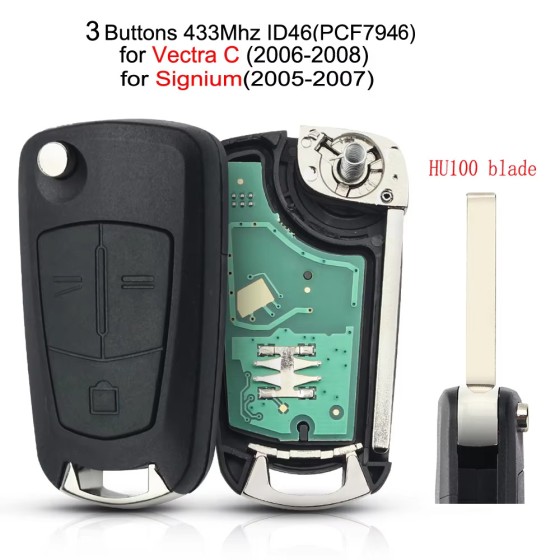 3Buttons 433MHZ PCF7946 HU100 Blade Vectra C
