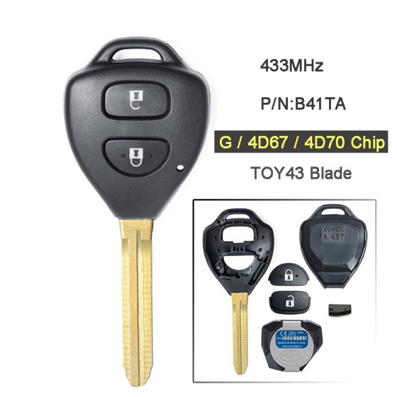TOY 2 Buttons P/N:B42TA/B41TA 433MHz (No Chip/G Chip/67 Chip)