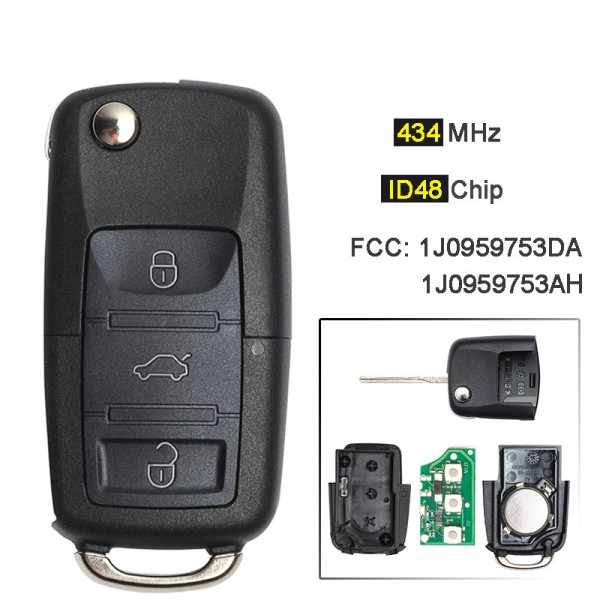 3 Button 434MHz ID48 Chip 1J0 959 753 AH/DA(No logo/With logo)