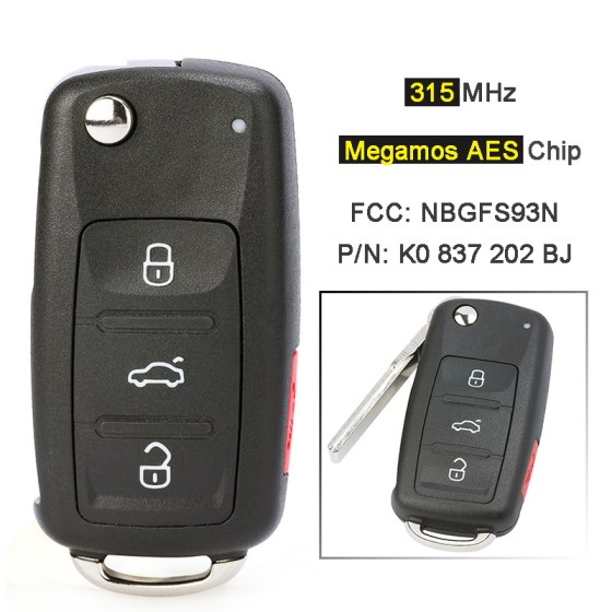 3+1 Button Keyless-Go 315MHz ID48 Chip 5K0837202AE / NBG010180T / 315 MHz(No logo/With logo)