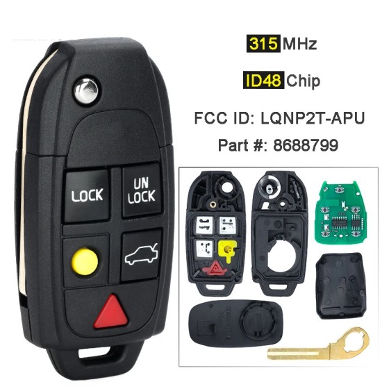 Flip Remote Key For Volvo 2004-2015 315 Mhz ID48 Chip PN: 8688799 FCCID LQNP2T-APU